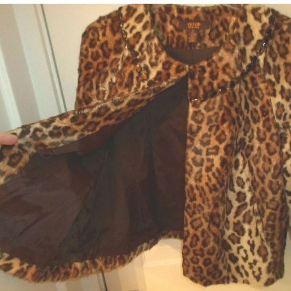 Victor Alfaro faux Leppard fur jacket vintage NWOT - Picture 5 of 7